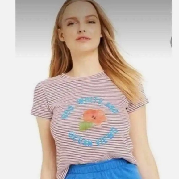 🦊💋 Wildfox Red White and Ocean Views Stripe Tee - Picture 1 of 11